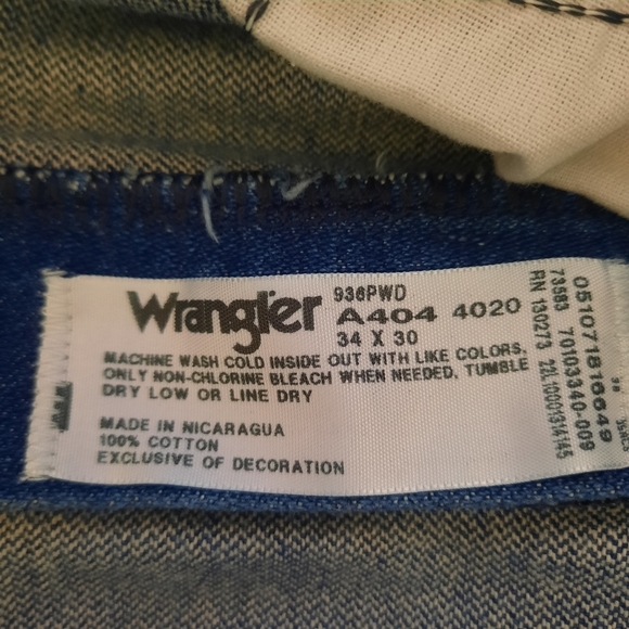 Wrangler Cowboy Cut Slim Fit Stonewashed Indigo Denim Jeans 936PWD Size 34×30 - Picture 12 of 14